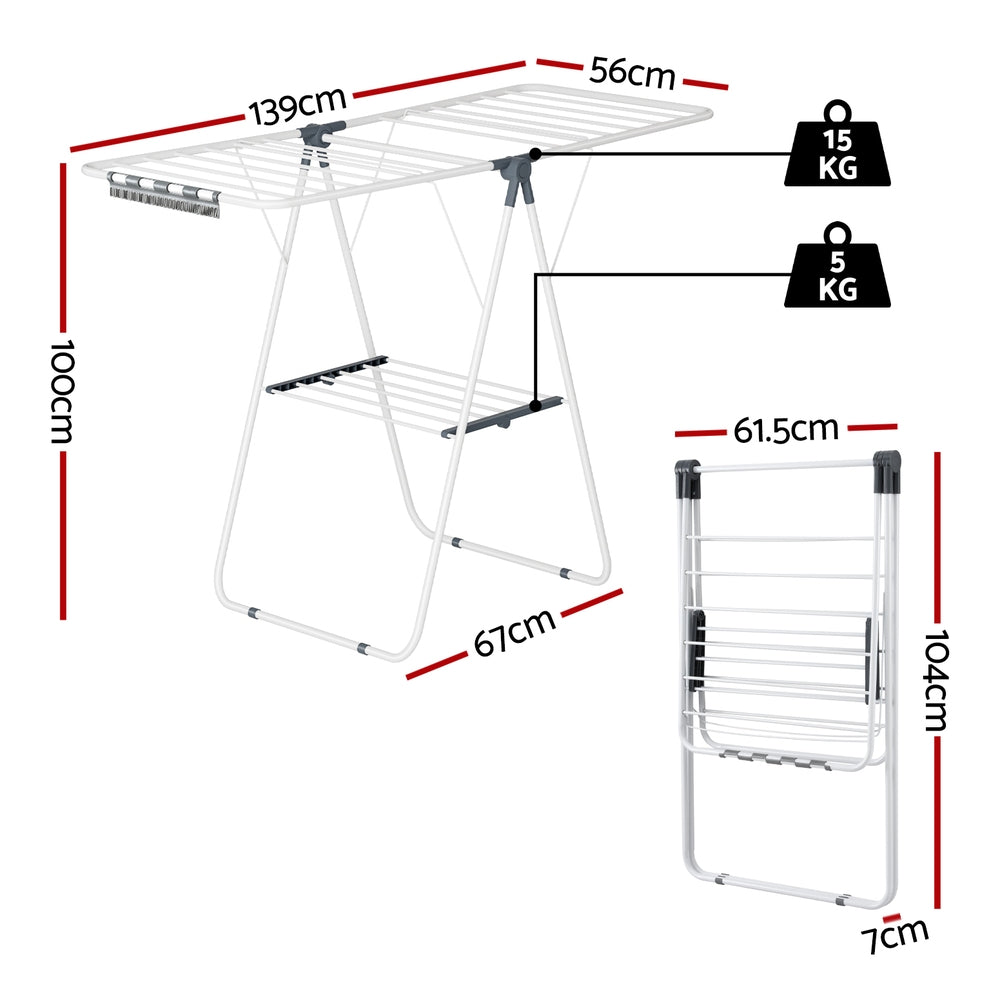 Artiss 2 Tier Clothes Rack Airer Foldable 139CM White - Image 2