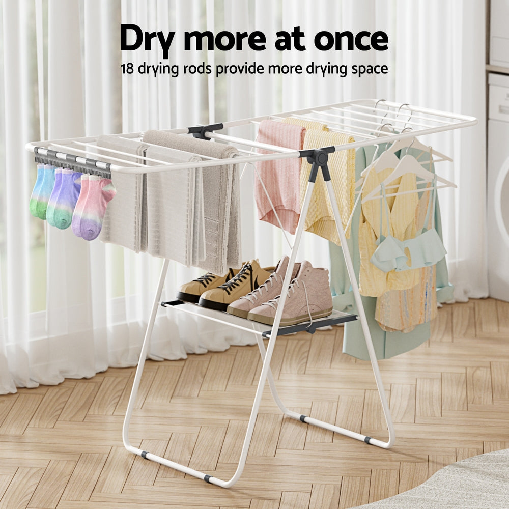 Artiss 2 Tier Clothes Rack Airer Foldable 139CM White - Image 4