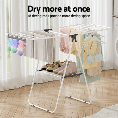 Artiss 2 Tier Clothes Rack Airer Foldable 139CM White - Image 4