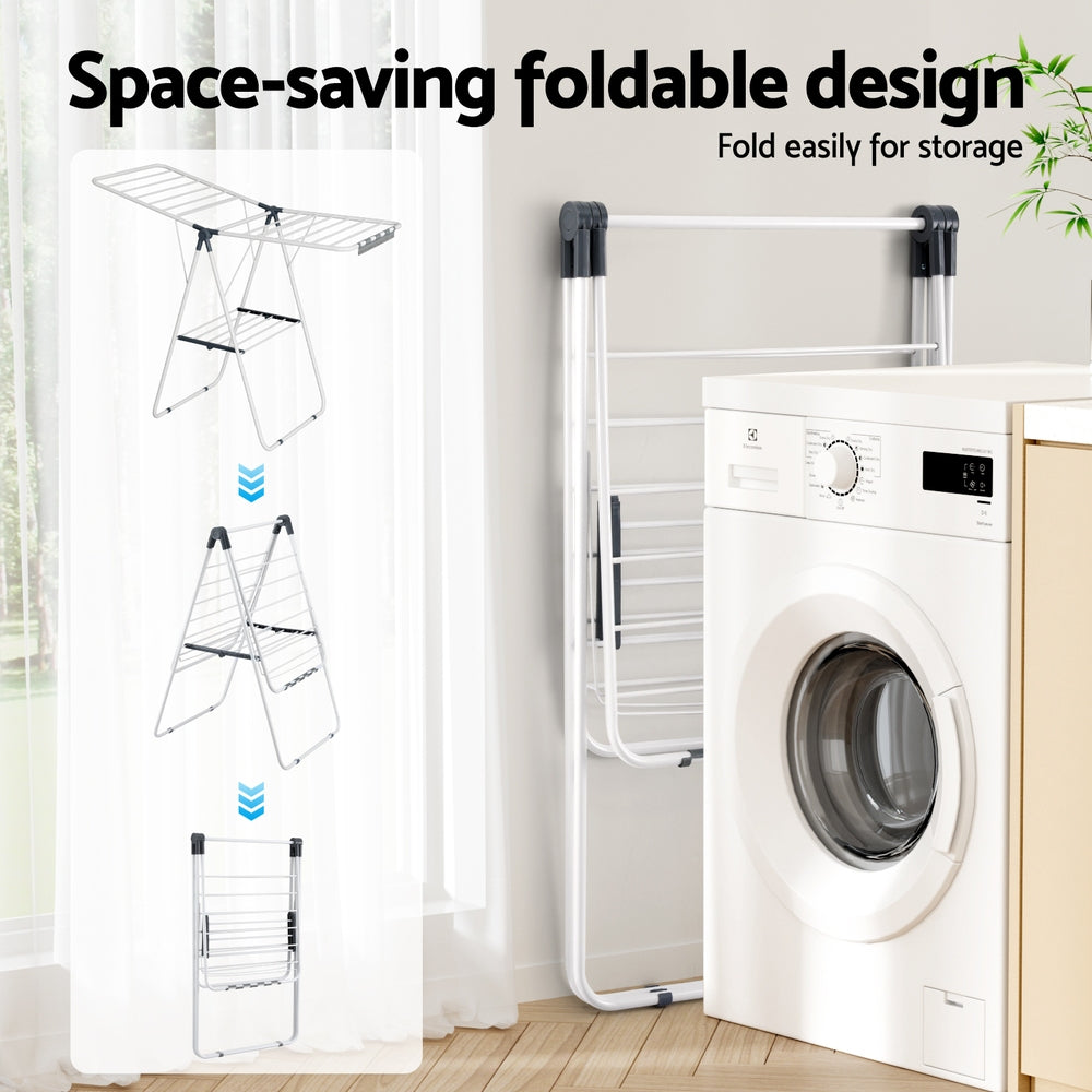 Artiss 2 Tier Clothes Rack Airer Foldable 139CM White - Image 5