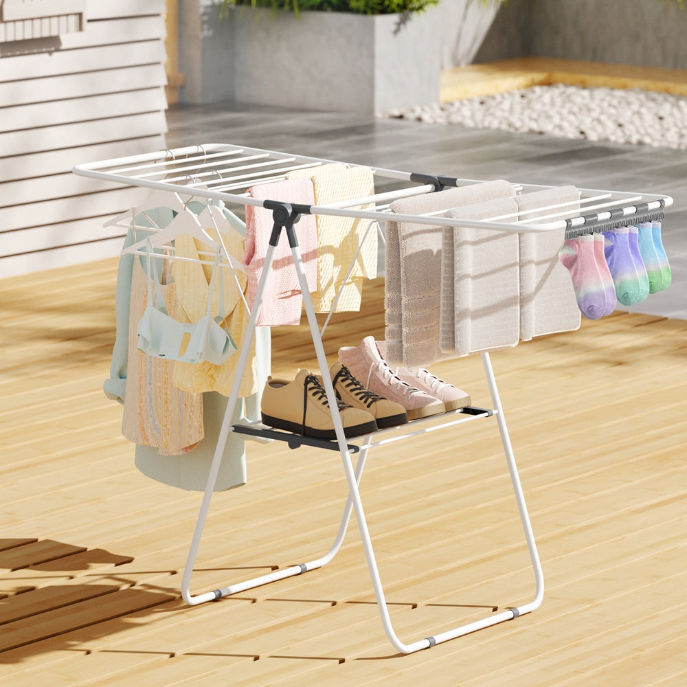 Artiss 2 Tier Clothes Rack Airer Foldable 139CM White - Image 7