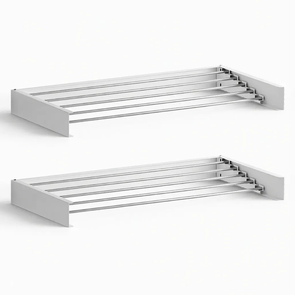 Artiss Set of 2 Clothes Rack Wall Mounted Airer Foldable White - Image 2