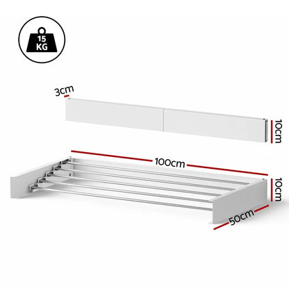 Artiss Set of 2 Clothes Rack Wall Mounted Airer Foldable White - Image 3