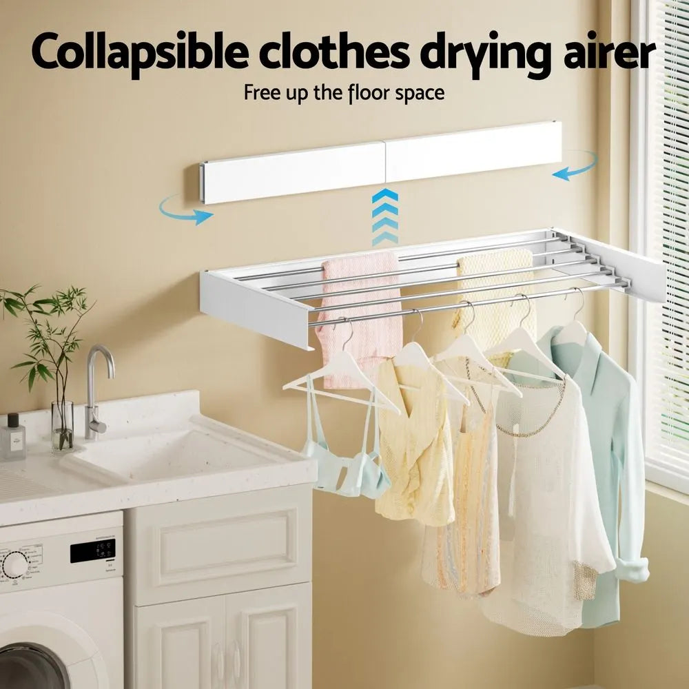 Artiss Set of 2 Clothes Rack Wall Mounted Airer Foldable White - Image 5