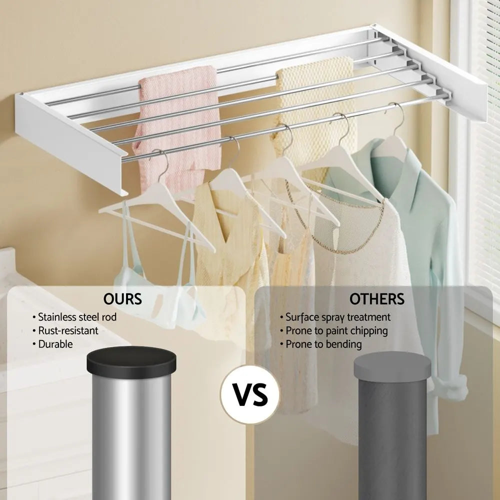 Artiss Set of 2 Clothes Rack Wall Mounted Airer Foldable White - Image 6