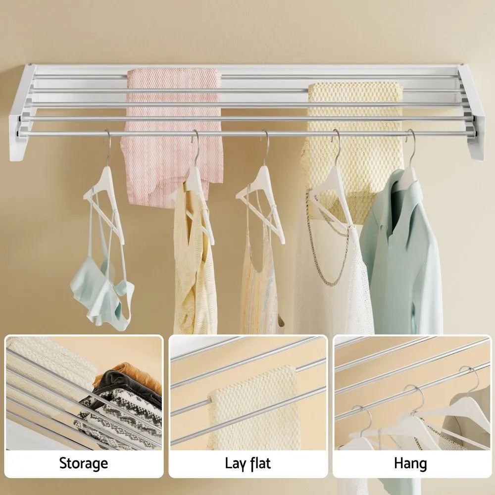 Artiss Set of 2 Clothes Rack Wall Mounted Airer Foldable White - Image 7