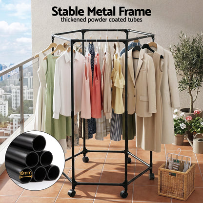 Artiss Clothes Rack Airer Rail Coat Stand Wheels 6 Rods - Image 4