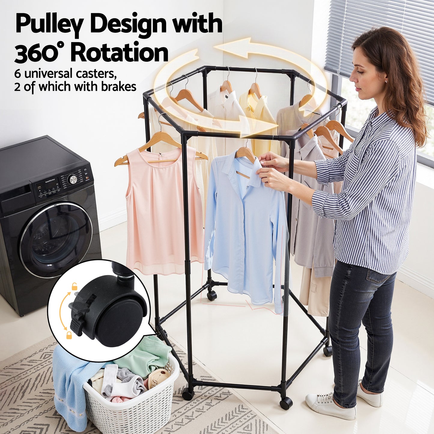 Artiss Clothes Rack Airer Rail Coat Stand Wheels 6 Rods - Image 5