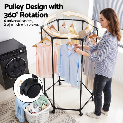 Artiss Clothes Rack Airer Rail Coat Stand Wheels 6 Rods - Image 5