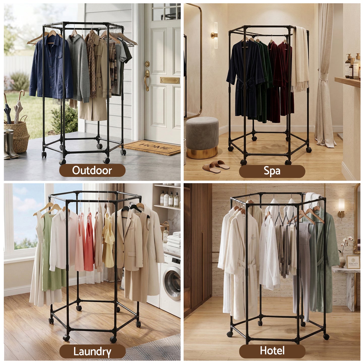Artiss Clothes Rack Airer Rail Coat Stand Wheels 6 Rods - Image 7