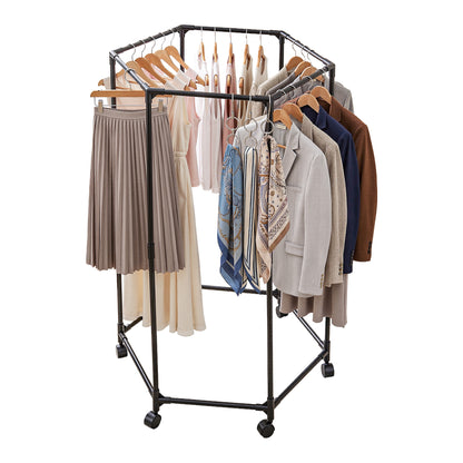 Artiss Clothes Rack Airer Rail Coat Stand Wheels 6 Rods - Image 8