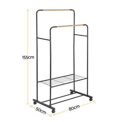 Artiss Clothes Rack Double Rod Airer Rail Coat Stand Hanger Storage Shelf - Image 3