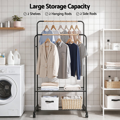 Artiss Clothes Rack Double Rod Airer Rail Coat Stand Hanger Storage Shelf - Image 5