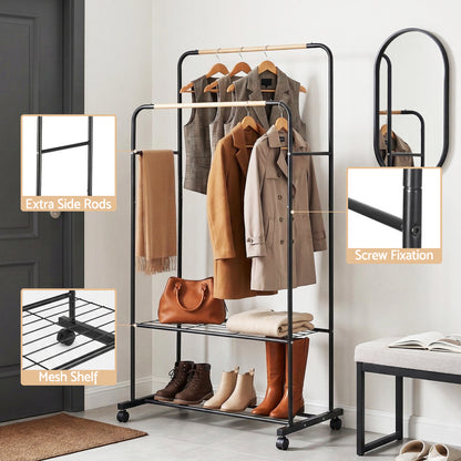 Artiss Clothes Rack Double Rod Airer Rail Coat Stand Hanger Storage Shelf - Image 6