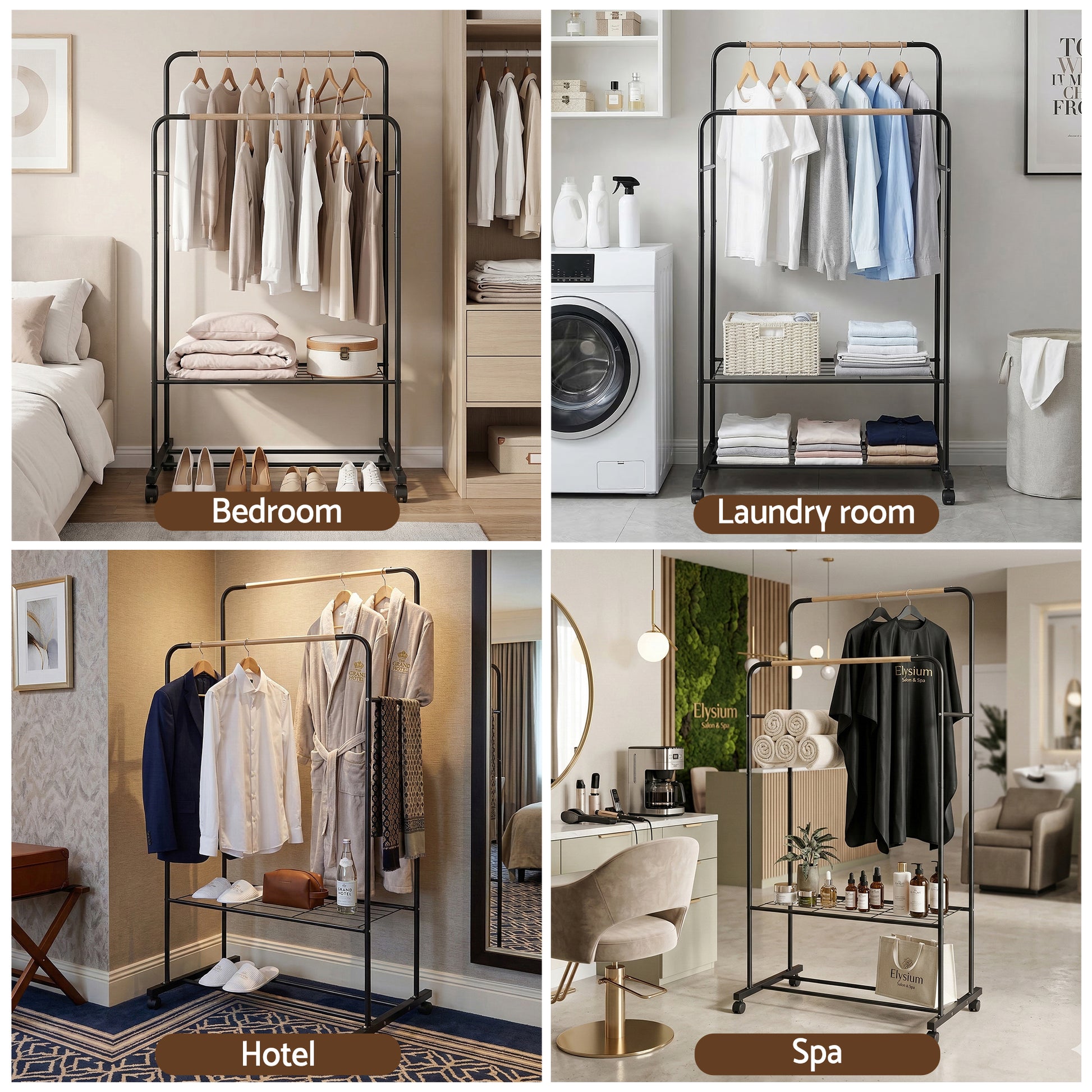 Artiss Clothes Rack Double Rod Airer Rail Coat Stand Hanger Storage Shelf - Image 8