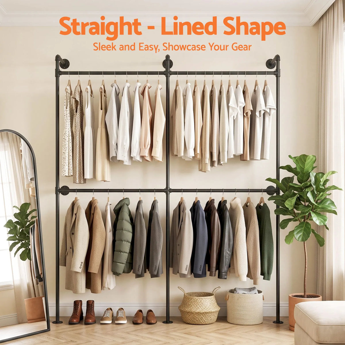 Artiss Industrial Pipe Clothing Rack Garment Clothes Display Stand Wall Mounted - Image 5