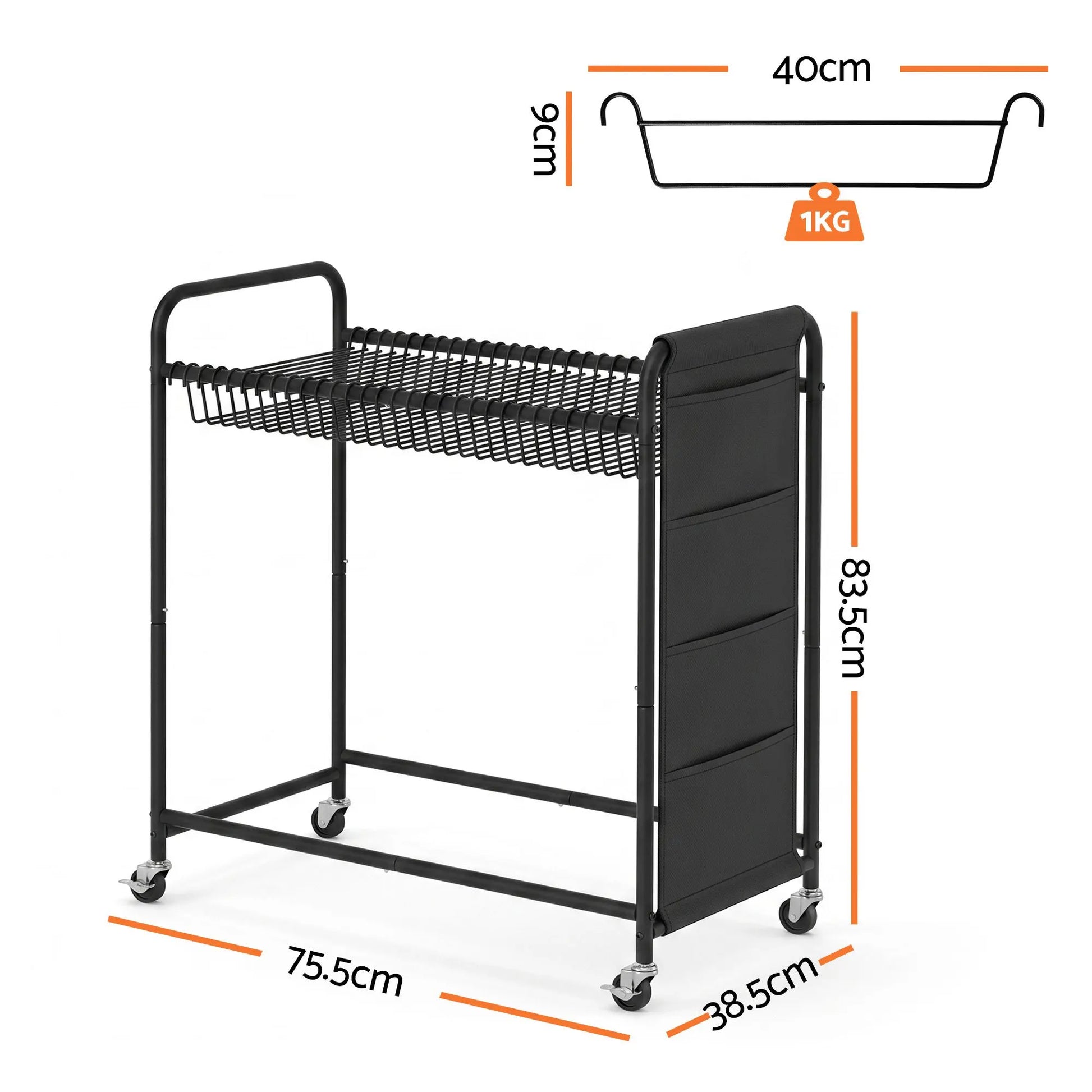 Artiss Pants Trolley Mobile Clothes Rack Clothing Stand with 30 Hangers Wheels Storage Organizer Bag - Image 3