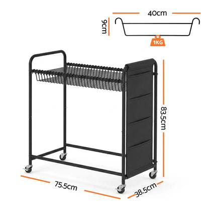 Artiss Pants Trolley Mobile Clothes Rack Clothing Stand with 30 Hangers Wheels Storage Organizer Bag - Image 3