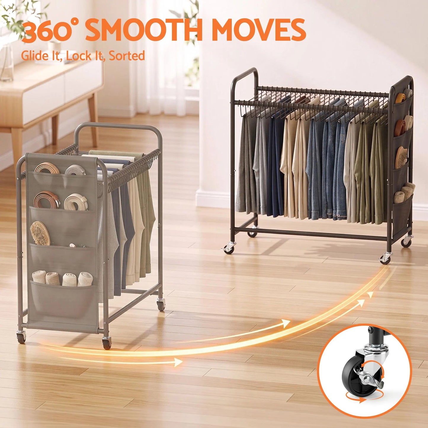 Artiss Pants Trolley Mobile Clothes Rack Clothing Stand with 30 Hangers Wheels Storage Organizer Bag - Image 6