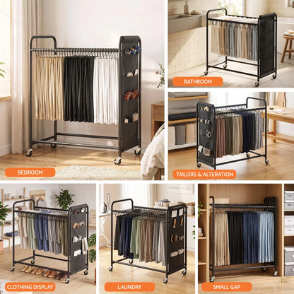 Artiss Pants Trolley Mobile Clothes Rack Clothing Stand with 30 Hangers Wheels Storage Organizer Bag - Image 9