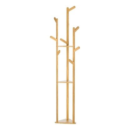 Artiss 2X Clothes Rack Airer Coat Stand 9 Hooks Bamboo - Image 3