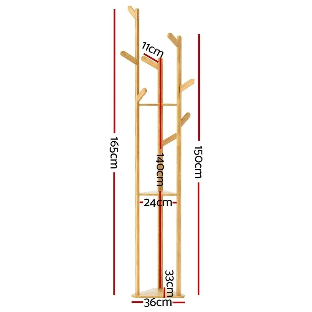 Artiss 2X Clothes Rack Airer Coat Stand 9 Hooks Bamboo - Image 4