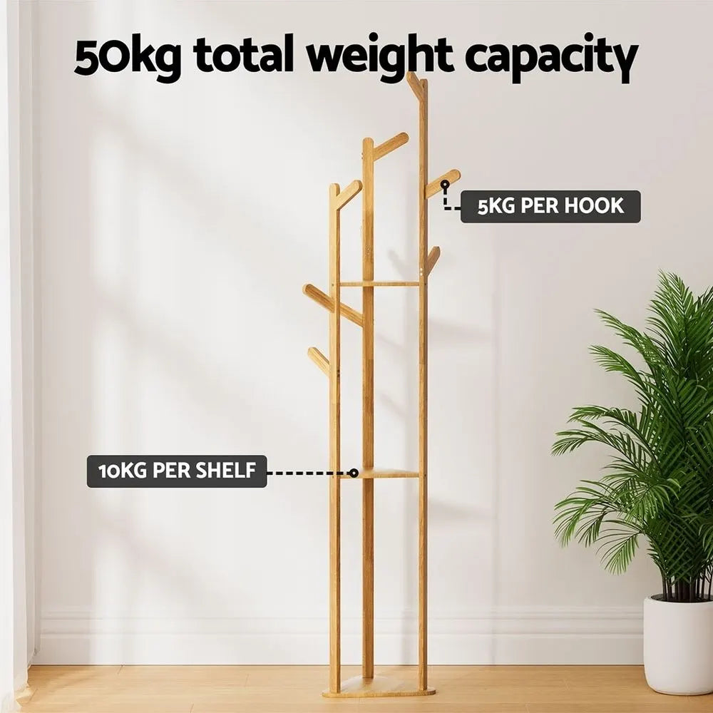 Artiss 2X Clothes Rack Airer Coat Stand 9 Hooks Bamboo - Image 7