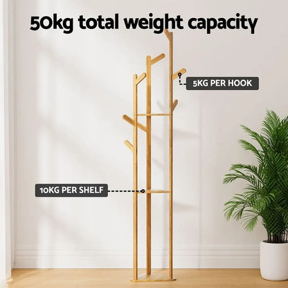 Artiss 2X Clothes Rack Airer Coat Stand 9 Hooks Bamboo - Image 7