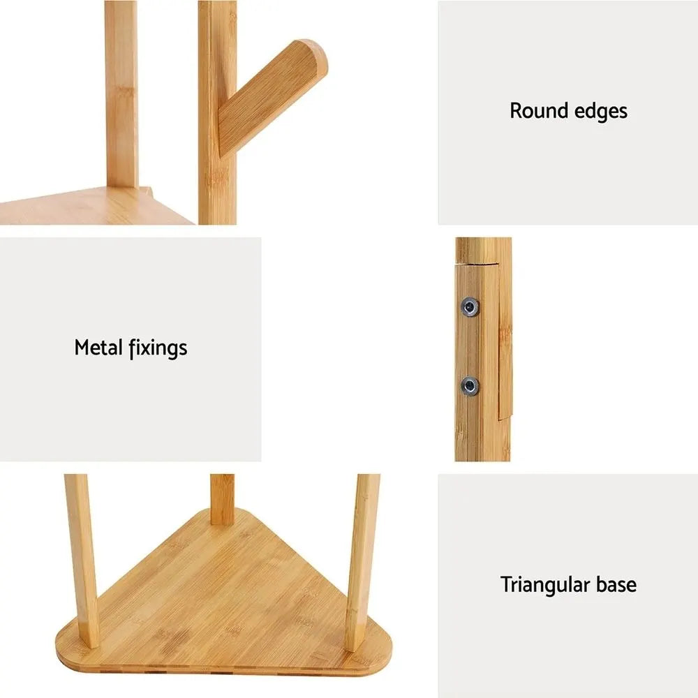 Artiss 2X Clothes Rack Airer Coat Stand 9 Hooks Bamboo - Image 8