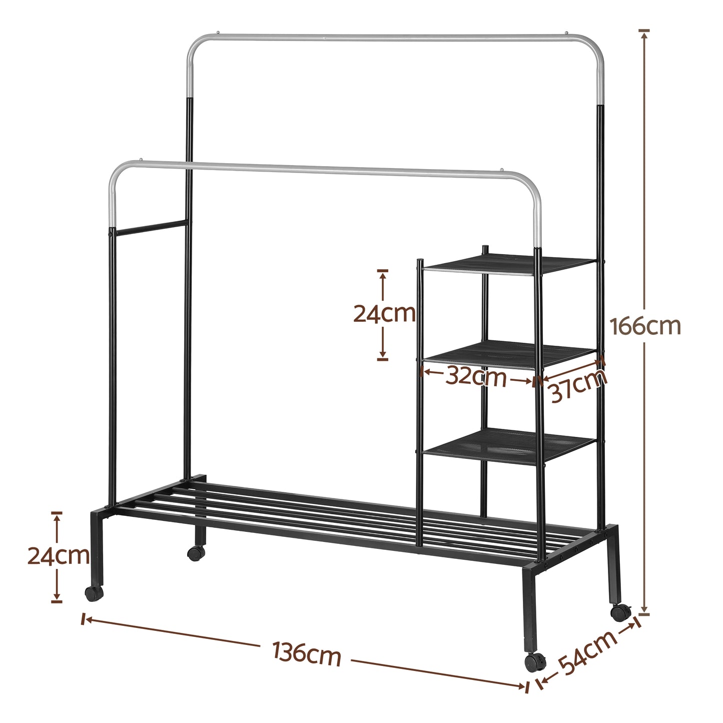 Artiss Clothes Rack Double Rod Airer Rail Coat Stand Hanger Storage Shelf - Image 3