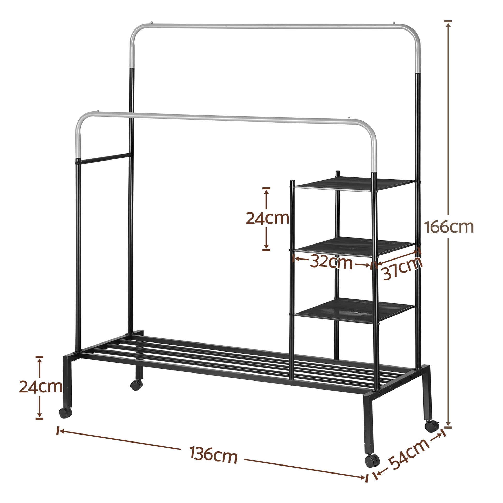 Artiss Clothes Rack Double Rod Airer Rail Coat Stand Hanger Storage Shelf - Image 3