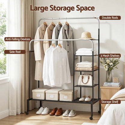 Artiss Clothes Rack Double Rod Airer Rail Coat Stand Hanger Storage Shelf - Image 5