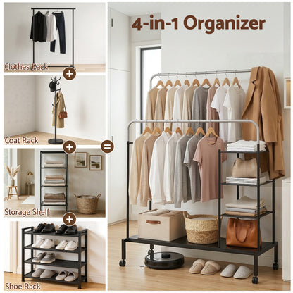 Artiss Clothes Rack Double Rod Airer Rail Coat Stand Hanger Storage Shelf - Image 7