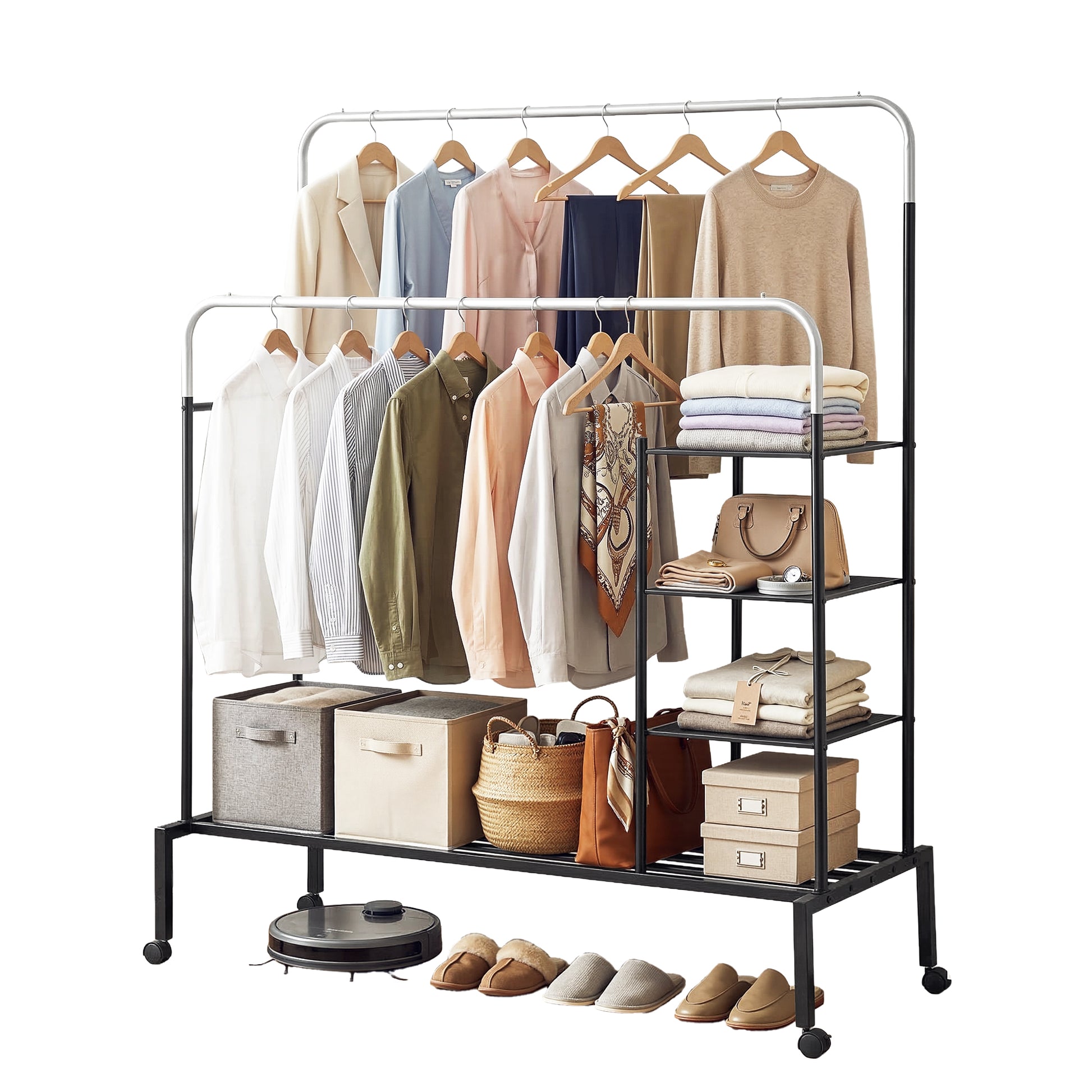 Artiss Clothes Rack Double Rod Airer Rail Coat Stand Hanger Storage Shelf - Image 9