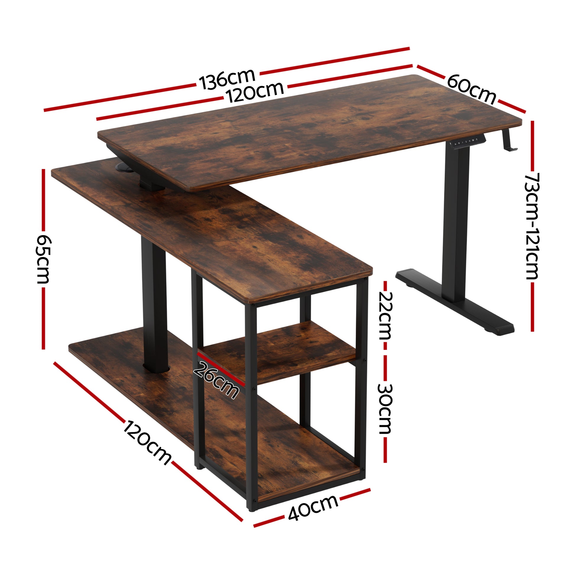 Artiss Electric Standing Desk Adjustable Motorised 120CM L Shaped Rustic Brown - Image 2