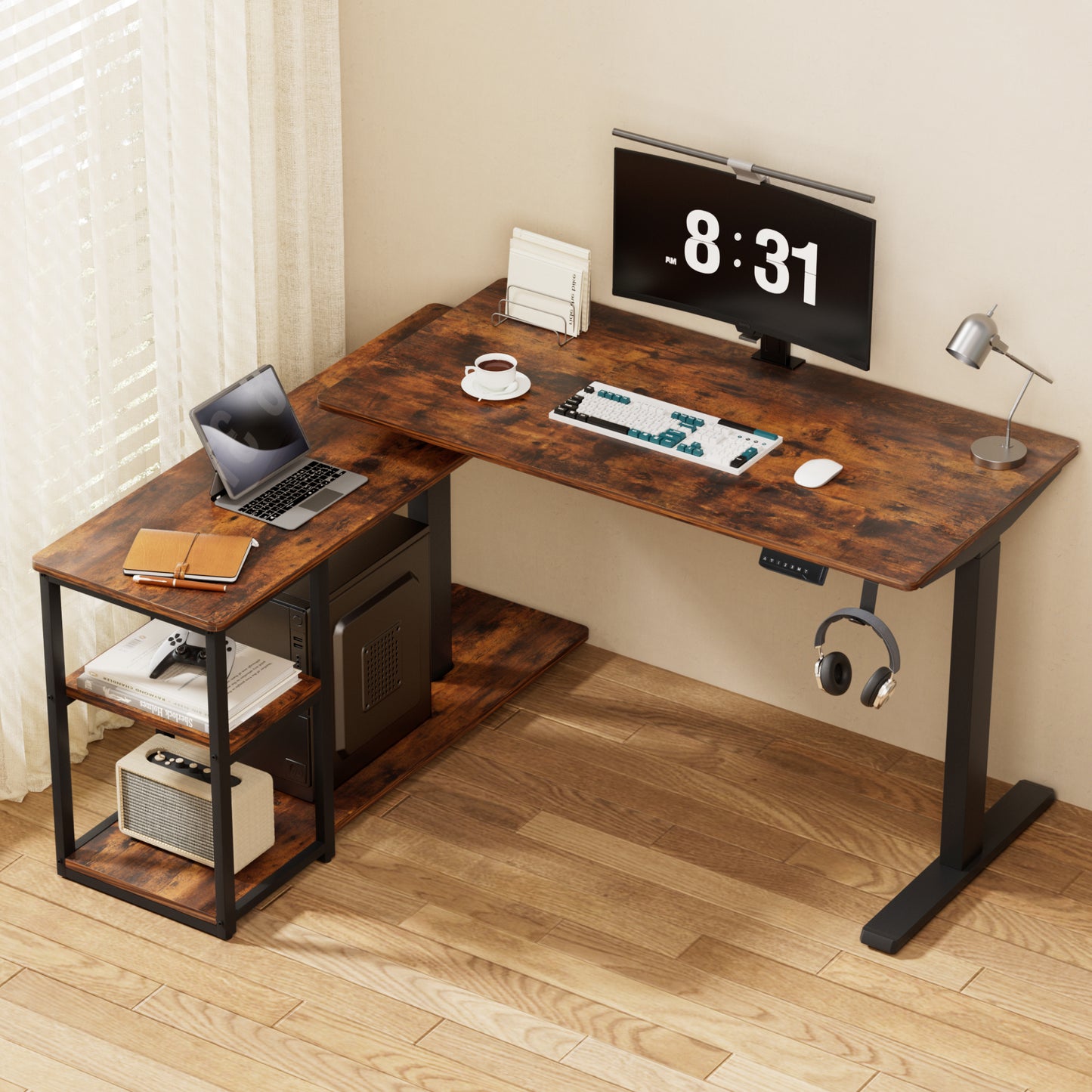 Artiss Electric Standing Desk Adjustable Motorised 120CM L Shaped Rustic Brown - Image 7