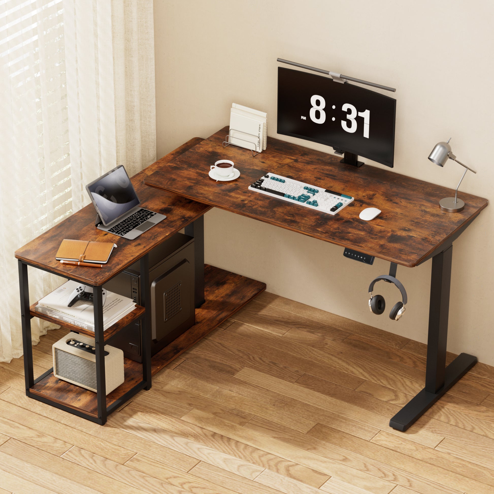 Artiss Electric Standing Desk Adjustable Motorised 120CM L Shaped Rustic Brown - Image 7