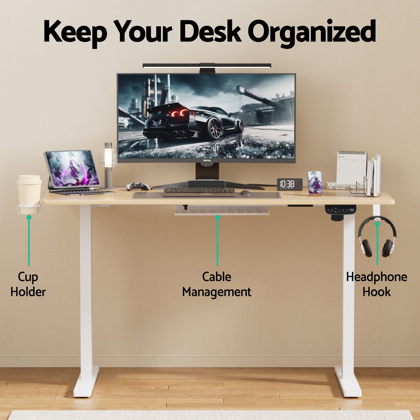 Artiss Standing Desk Sit Stand Touch Control Electric Oak 140CM - Image 6