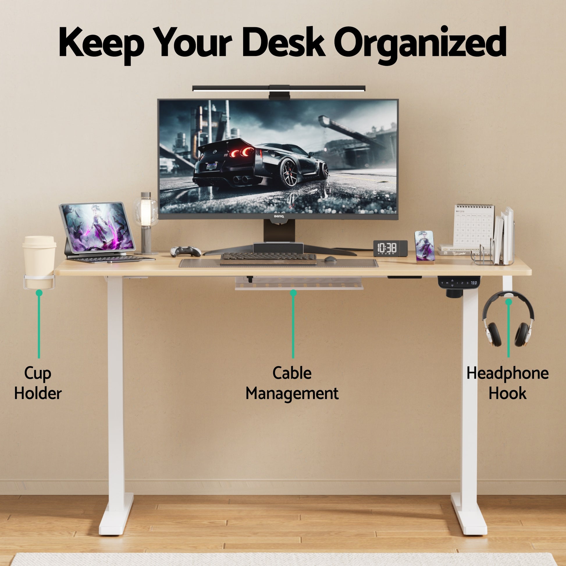 Artiss Standing Desk Sit Stand Touch Control Electric Oak 140CM - Image 6