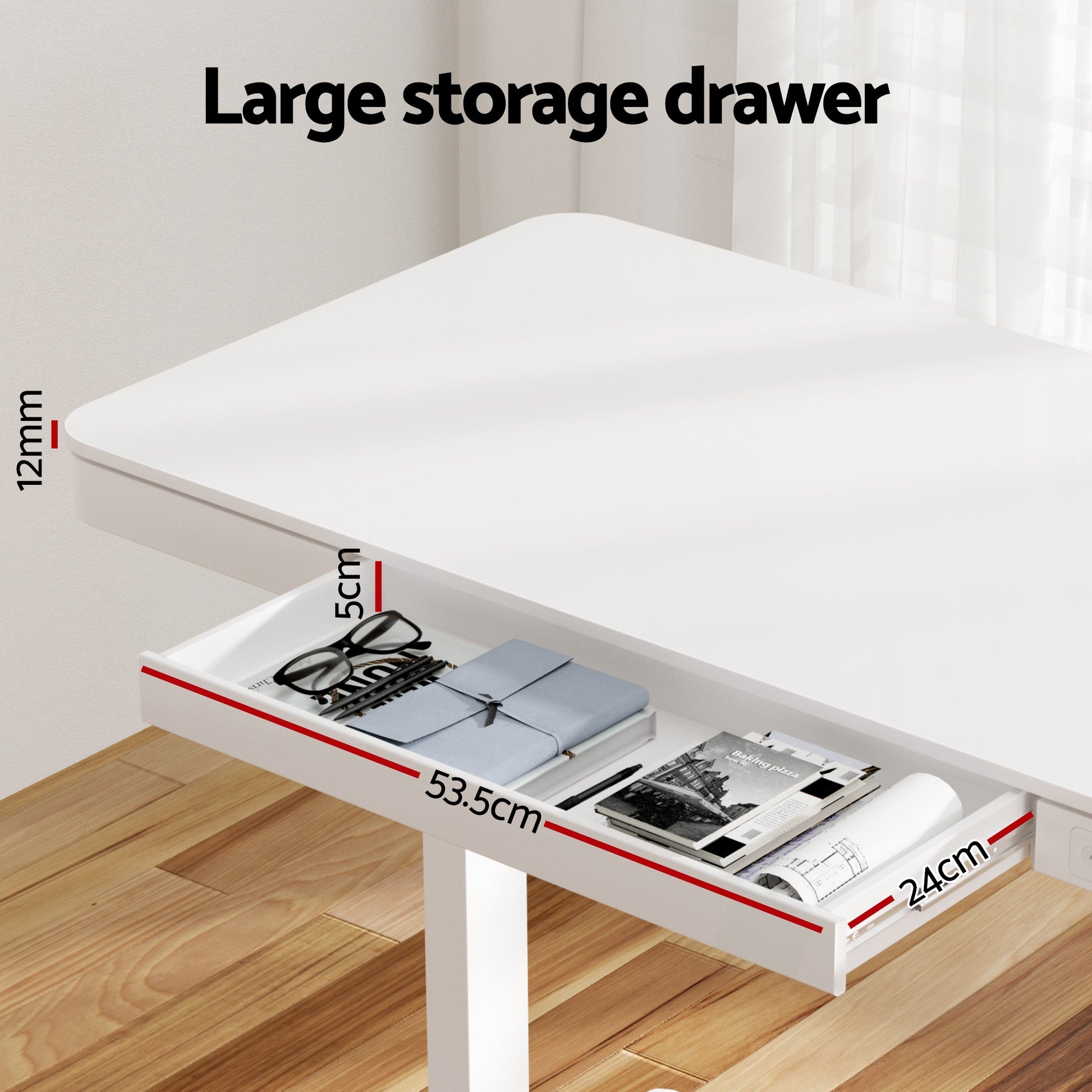 Artiss Standing Desk Motorised Electric Desks Drawer 120CM White - Image 4