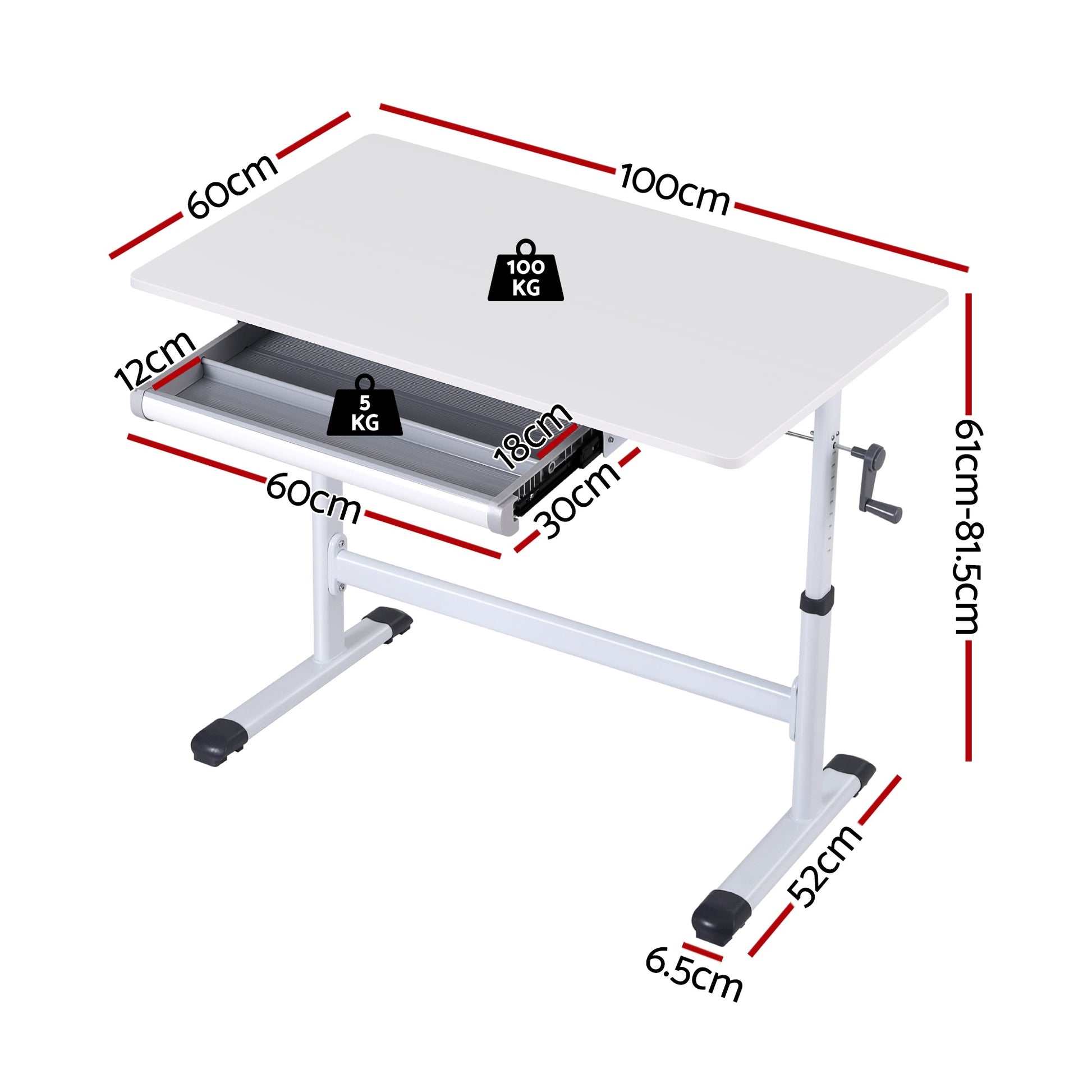 Artiss Standing Desk Height Adjustable Workstation Computer Desks Study 100CM White - Image 2