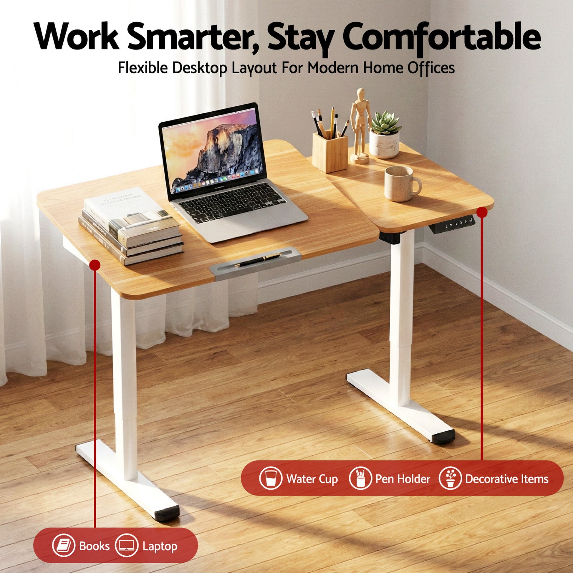 Artiss Electric Standing Desk Height Adjustable Sit Stand Desk Tilting Top  - Image 4