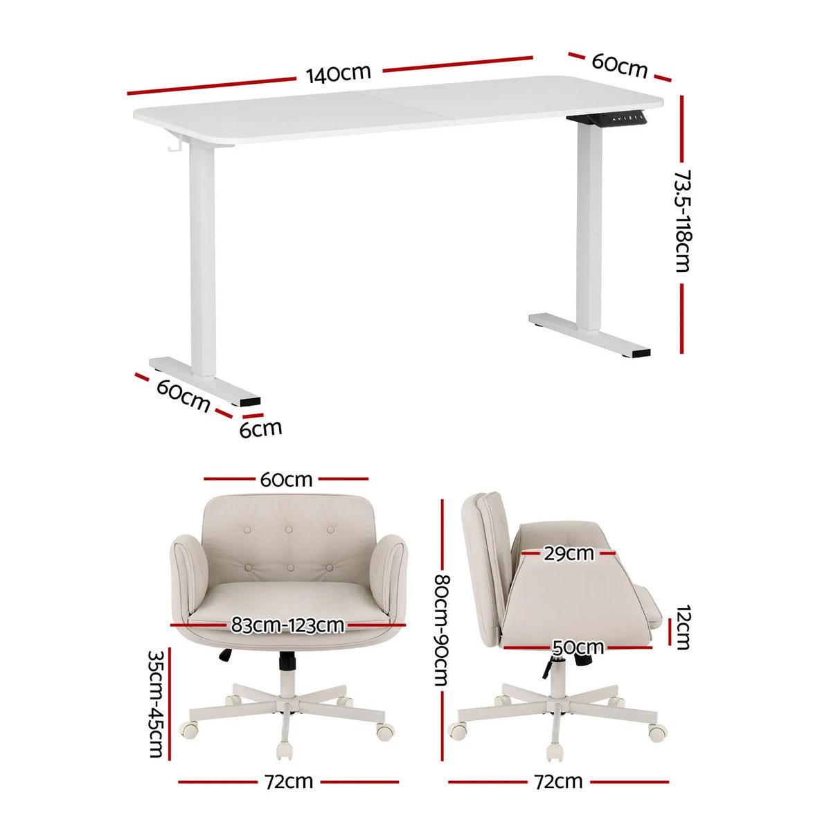 Artiss Criss Cross Chair with Wheels & Adjustable Armrests and Electric Standing Desk 140cm with Memory Presets, Ergonomic Cross Legged Chair and Office Desk Set - Image 2