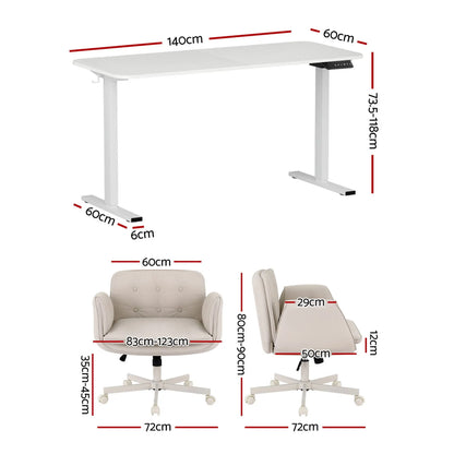 Artiss Criss Cross Chair with Wheels & Adjustable Armrests and Electric Standing Desk 140cm with Memory Presets, Ergonomic Cross Legged Chair and Office Desk Set - Image 2