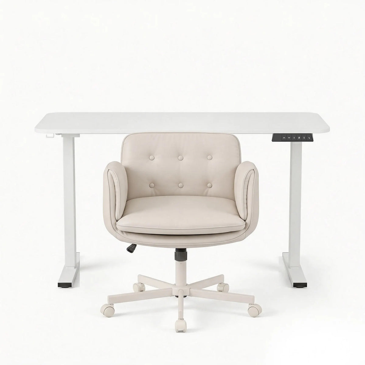 Artiss Criss Cross Chair with Wheels & Adjustable Armrests and Electric Standing Desk 140cm with Memory Presets, Ergonomic Cross Legged Chair and Office Desk Set - Image 3