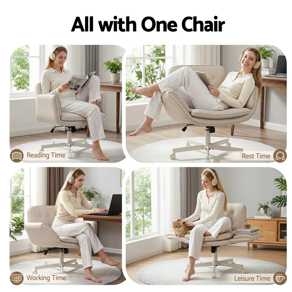 Artiss Criss Cross Chair with Wheels & Adjustable Armrests and Electric Standing Desk 140cm with Memory Presets, Ergonomic Cross Legged Chair and Office Desk Set - Image 4