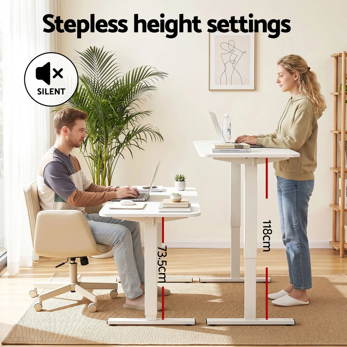 Artiss Criss Cross Chair with Wheels & Adjustable Armrests and Electric Standing Desk 140cm with Memory Presets, Ergonomic Cross Legged Chair and Office Desk Set - Image 6