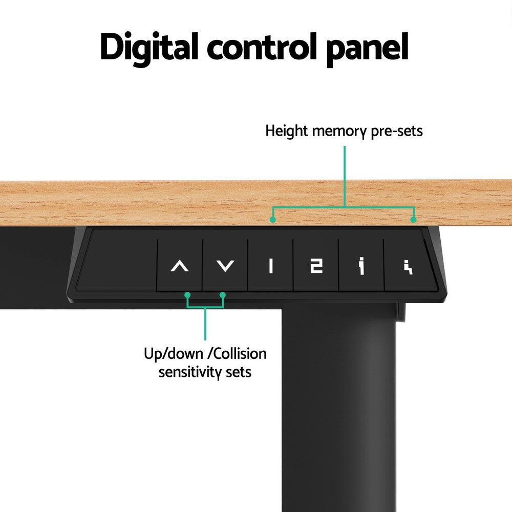 Artiss Electric Standing Desk 140cm Adjustable Height Motorised Home Office Desk Oak Black - Image 5