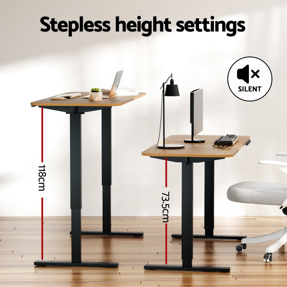 Artiss Electric Standing Desk 140cm Adjustable Height Motorised Home Office Desk Oak Black - Image 6