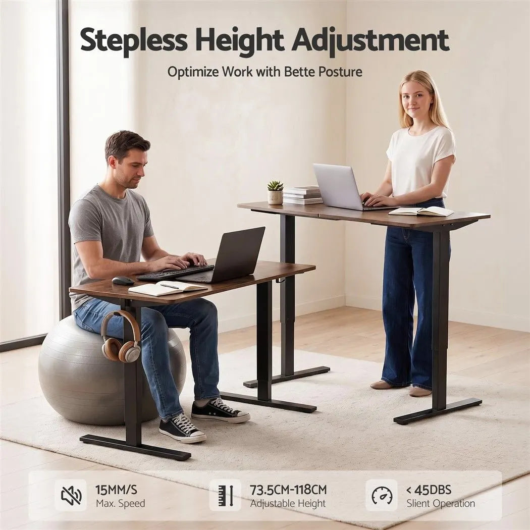 Artiss Standing Desk Height Adjustable 140cm Ergonomic Office Desk Brown - Image 5